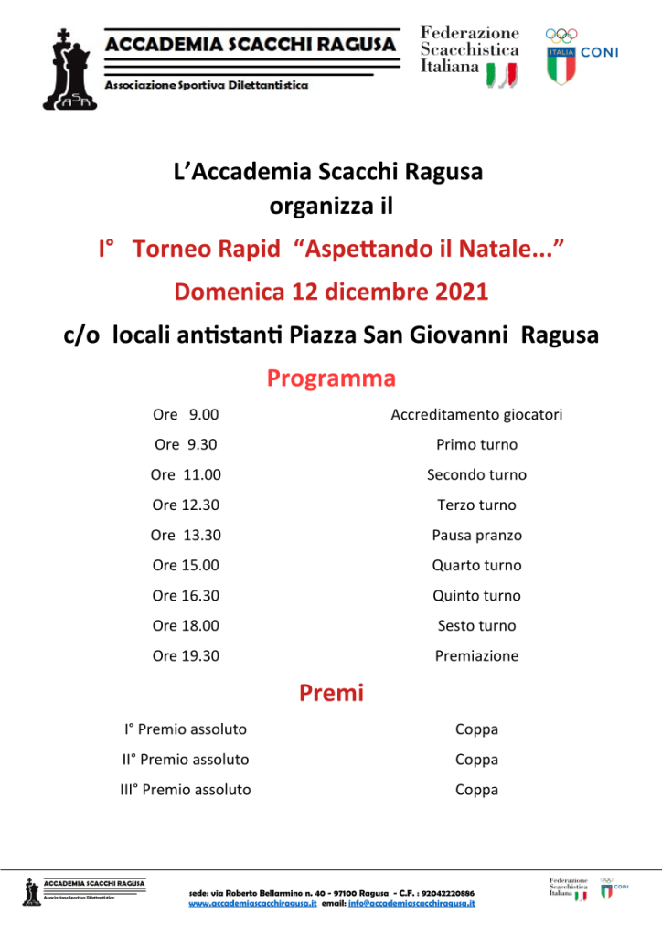 Torneo 12 dicembre 2021 Ragusa